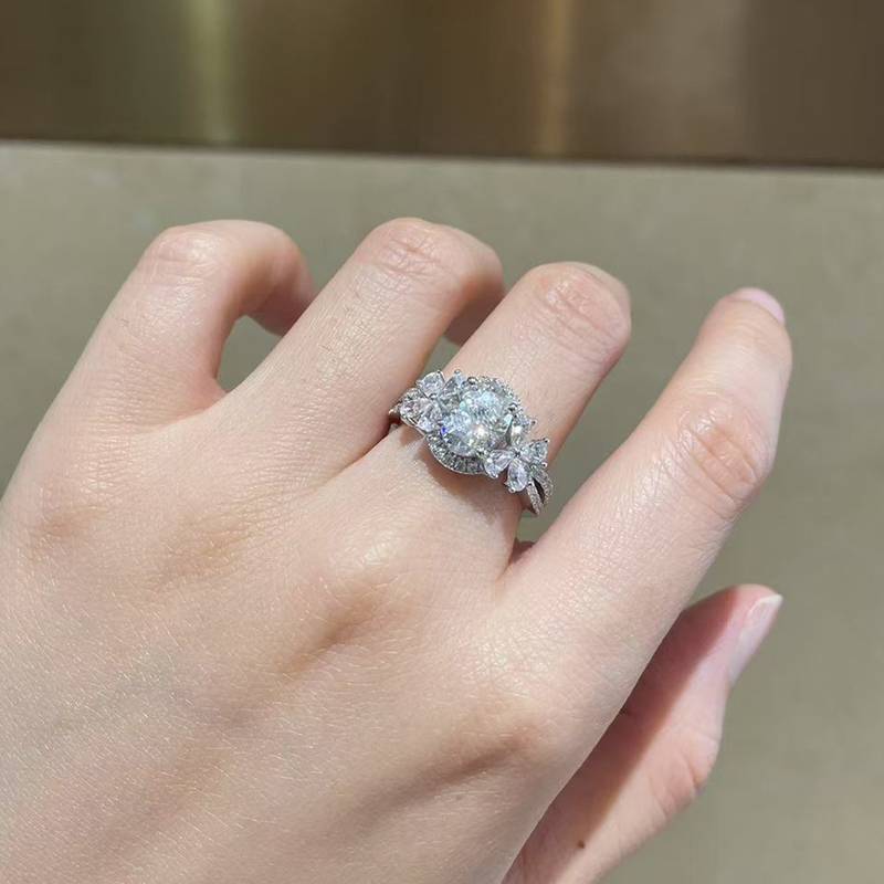 蛋形Women's RingS925银镀白金定制选款主石Moissanite2.0ct/副石高碳钻